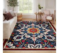 WEECHAINGE Tapis Abstraits Floraux lavables pour Le Salon Doux Cottage bohème Grand Tapis de décoration Florale Tapis à Poils Bas pour Chambre Salle à Manger 60x90cm