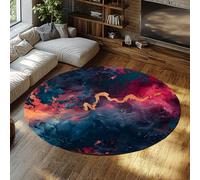 WEECHAINGE Tapis Circulaire antidérapant Salon Lavable à Poils Ras Abstrait Bleu Marine Turquoise Magenta Or strié Moquette de Chevet pour Cuisine Sol arrière Cour Foyer 100cm