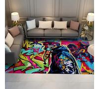 WEECHAINGE Tapis coloré 160x200cm Dessin animé Hip-hop Graffiti Tapis antidérapant Graffiti Lettres pour Adultes Chambre Rose Bleu Jaune et Rouge décors pour Chambre à Coucher Cour arrière