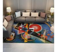 WEECHAINGE Tapis d Art Classiques Salon Géométrie Abstraite carpette Espace pour entrée dans Le Couloir Descente de lit Luxe léger Rouge Bleu Jaune à Poils Courts Lavable antidérapant la du 60x90cm