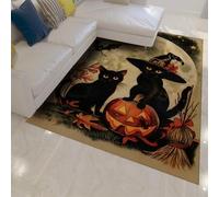 WEECHAINGE Tapis d’Halloween pour Le Salon 120x150cm Chat Noir mystérieux Maison hantée Gothique Tapis Citrouille-Souris Pleine Lune Moquette effrayante décoration intérieure