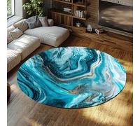 WEECHAINGE Tapis d intérieur Rond en marbre Moderne Swirl Light Teal Nettoyage Facile pour Le Salon Chambre Cuisine Animaux acceptés de Sol Non muant 60cm