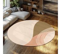WEECHAINGE Tapis de Camping Rond Abstrait Minimaliste Neutre Beige et Beige Ligne Courbe géométrique Moderne Lavable Tapis de Salle de Jeux antidérapant pour l’entrée à l’intérieur 135cm