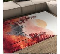 WEECHAINGE Tapis de Chambre Misty Forest 160x230cm Aquarelle pin Soleil Peinture à l’Encre Asiatique décor Brumeux Salon Moquette Lavable Poil Bas décor de Bureau