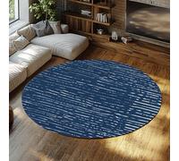 WEECHAINGE Tapis de Patio Rond à Rayures Bleu Marine Design Moderne Minimaliste Résistant aux Taches Tapis de Classe lavables à Poils Ras pour Le Bureau du Salon 90cm