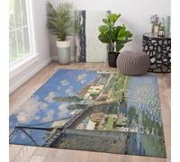 WEECHAINGE Tapis de Style campagnard Gravures célèbres carpette pour Le Salon Impressionnisme Paysage riveraine Descente lit Lavable Cottage Rust Bridge Vue extérieure antidérapante la 160x230cm