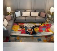 WEECHAINGE Tapis drôles pour la Salle de Classe de Chambre à Coucher 200x300cm Longhorn Bull Style Artistique créatif Lavable à Poils Ras Grands Tapis Graffiti colorés Facile à Laver