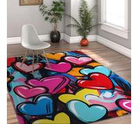 WEECHAINGE Tapis en Forme de cœur Graffiti pour l’entrée 180x240cm Tapis Art de Rue coloré Moquette intérieure antidérapante Lavable à Poil Bas pour Chambre Décoration Chambre