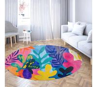 WEECHAINGE Tapis extérieur Rond pour terrasse 135cm Tapis Abstraits lavables à Feuilles de Chambre Tapis antidérapants Doux résistants aux Taches pour étude du Salon