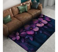 WEECHAINGE Tapis Fleuri Violet Mignon 80x150cm Art Abstrait Moderne à l’Encre Tapis Vintage élégant Tapis Ultra Fin Doux à Poil Bas Lavable pour Salon et Bureau