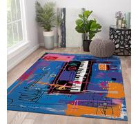 WEECHAINGE Tapis Graffiti Bleus 60x90cm Thème Musical Tapis à Motif Piano pour Couloir Moquette antidérapante Lavable pour Chambre Blanchisserie Douce pour entrée