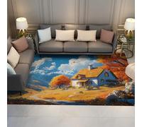 WEECHAINGE Tapis Lavable de cabane de Campagne 180x240cm Décors d’Automne Tapis Doux pour Le Salon antidérapant à Poils Bas Fin pour Balcon Salle à Manger Salle de Jeux