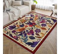 WEECHAINGE Tapis lavables pour Salon 160x230cm Tapis Fleuri bohème antidérapant pour Chambre à la Machine Aquarelle à imprimé botanique Moquette décoration intérieure