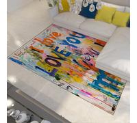 WEECHAINGE Tapis lavables Tendance Salon 120x150cm Tapis Vintage en détresse Antidérapant « Déclaration d’Amour » Chambre à Coucher Moderne Mince pour Salle à Manger Cuisine