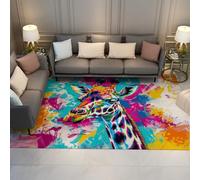 WEECHAINGE Tapis Moderne Salon Extra Large 100x150cm Antidérapant Girafe Graffiti Splash Art Print Léger À Pils Courts Lavable de Sol pour Chambre Coucher Salle Manger Pépinière Bureau Domicile Décor