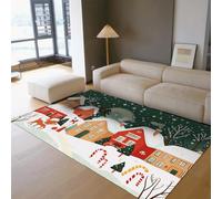 WEECHAINGE Tapis Noël 140x200cm Tapis noël lavables à Fort enchaînement Cabane Rustique Cerfs Décor Neige Imprimé Moquette antidérapante pour Le Salon Entrée Chambre