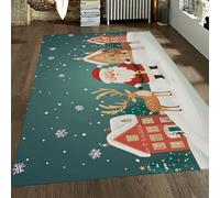 WEECHAINGE Tapis Noël en Forme Rennes Noël 90x150cm Scène Noël Noël avec Un Tapis antidérapant Lavable à Motif Village enneigé pour la Chambre d’entrée Chambre d’entrée