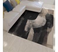 WEECHAINGE Tapis Noir et Blanc 120x150cm Art de Rue Abstrait Coups de Pinceau Neutre Tapis Modernes de Salon Tapis Doux à Poil Bas Lavable pour Le Couloir d’entrée