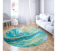 WEECHAINGE Tapis Rond à Motif Abstrait Bleu Or Tapis Lavable pour Salon Chambre Tapis de Sol Doux antidérapant à Poils Ras Facile à Nettoyer 135cm