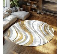 WEECHAINGE Tapis Rond à Motif de Vague d’Or Abstrait Moderne Tapis de Zone de Texture de marbre de Luxe pour Salon Chambre à Coucher Doux antidérapant Cercle Tapis de Sol 135cm
