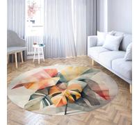 WEECHAINGE Tapis Rond Abstrait Monstera Feuilles géométrique Style Aquarelle Art Moderne Doux à Poils Ras Tapis Lavable en Machine pour la décoration intérieure du Salon 135cm