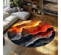 WEECHAINGE Tapis Rond Abstrait volcanique pour Les Zones à Fort trafic Orange Noir Lave Impression topographique Doux à Poils Ras Moderne Tapis de Sol à la Maison 60cm