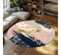 WEECHAINGE Tapis Rond antidérapant Salon Lavable en Machine à Poils Ras Moderne Abstrait Marine Rose Beige Coup de Pinceau Or Chevet Grands Moquette 160cm
