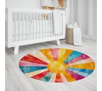 WEECHAINGE Tapis Rond Bohème 160cm Doux antidérapants lavables Tapis Arc-en-Ciel Abstrait à Motif ensoleillé pour entrée de Chambre de bébé