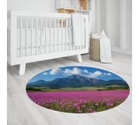 WEECHAINGE Tapis Rond Cosmos Violet Floral Champêtre - Motif Montagne, Doux pour Salon, Chambre Enfant, Nursery, Décor Naturel 100cm