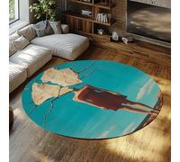 WEECHAINGE Tapis Rond de Style surréaliste 160cm Femme Ciel Bleu en Tapis de Sol imprimé Rouge décor Fantastique Moquette antidérapante pour Bureau de Salon