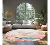 WEECHAINGE Tapis Rond des Montagnes Nuages de Dessins animés 150cm Tapis circulaires Roses Mignons en Cercle de nurserie lavables