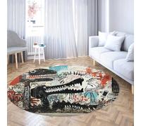 WEECHAINGE Tapis Rond Graffiti Lavable Antidérapant - Motif Dinosaure Abstract, Coloré pour Porche, Dortoir, Bureau, Petit Espace, Décoration Street Art 160cm