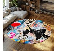 WEECHAINGE Tapis Rond Graffiti Lavable - Motif Fille Ballon Coloré, Street Art Moderne pour Salle de Classe, Dortoir, Salle de Jeux, Décoration Urbaine 135cm