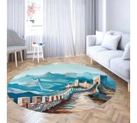 WEECHAINGE Tapis Rond Grand Mur Lavable - Impression Paysage Boho, Antidérapant pour Patio, Chambre, Salon, Bureau, Grandes Surfaces, Décoration Intérieure 160cm