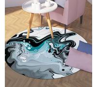 WEECHAINGE Tapis Rond Moderne Abstrait en marbre à Motif Rond Noir Gris Sarcelle Tapis antidérapant Lavable en Machine pour Le Bureau Salle de Jeux Accent de Sol 135cm