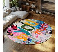 WEECHAINGE Tapis Rond Multicolore Tapis de Sol circulaires lavables Graffiti Pop Art Circulaire antidérapant à Poils Ras pour Salon Chambre d’Enfants Bureau 100cm