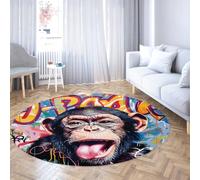 WEECHAINGE Tapis Ronds Doux pour Le Salon Chambre à Coucher Graffiti coloré Singe Tapis de Sol circulaires intérieurs Modernes Circulaire Confortable antidérapant pour garçons Filles pièce Nuit 200cm