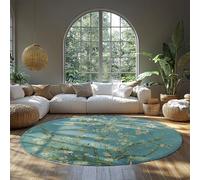 WEECHAINGE Tapis Ronds en Fleur d amandier pour Le Salon 135cm Sarcelle Aqua Sauge Vert Cercle de Chambre à Coucher Grand Lavable impressionniste Floral Doux antidérapant Cuisine Bureau décor