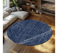 WEECHAINGE Tapis Ronds géométriques Modernes Bleu Marine Minimaliste Ligne Abstraite Cercle Tapis d’intérieur Lavable pour Salon Chambre Bureau entrée 60cm