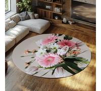 WEECHAINGE Tapis Ronds imprimés Bouquet Floral Rose pour dortoir Lavable en Machine Doux Non détachant Tapis de Sol d’intérieur pour Salon Chambre sous Table à Manger Bureau Pastel 240cm