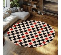 WEECHAINGE Tapis Ronds lavables en Damier rétro Accents Rouges Tapis Rond Mince Moderne sans Perte de Poils pour Salon Salle de Bain 180cm