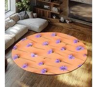 WEECHAINGE Tapis Ronds Modernes à imprimé Floral botanique Clair Orange Violet Daisy Tapis Lavable résistant aux Taches antidérapantes pour la décoration intérieure du Salon 160cm