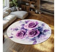 WEECHAINGE Tapis Ronds Modernes Violets Roses pour Salon Chambre à Coucher Moquette de Salle à Manger sous la Table Cercle Floral carpette Lavable antidérapante 60cm