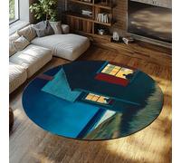WEECHAINGE Tapis Rustique Vintage Rond 135cm Ferme en Bord de mer Cottage Tapis Circulaire au Sol Moquette Douce à Poils Bas Lavable pour Salon Chambre Balcon