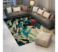 WEECHAINGE Tapis Salon Petit 120x150cm Tapis Design Japonais Paillassons antidérapants pour Salon Chambre Ukiyo-e Style « Montagne et Dragon de mer » sur Le thème
