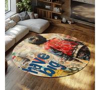 WEECHAINGE Veste Rouge garçon Impression Rond Tapis de Jeu Lavable Street Art antidérapant à Poils Courts Tapis circulaires pour Couloir Chambre Salon dortoir Bureau 135cm