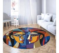 WEECHAINGE Visages Abstraits Rond Moquette Art Moderne Cercle Tapis cubisme Style Picasso Doux à Poils Ras Lavable Tapis de Sol antidérapant pour Salon Studio 100cm