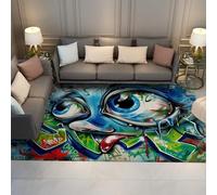 WEECHAINGE Yeux colorés Design lavables Tapis de Salon 200x300cm Graffiti Street Art Antidérapant Abstrait Moderne Grand Chambre Cuisine Hall Chevet à Poils Ras