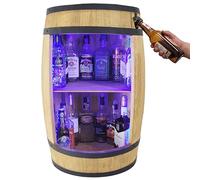 WEECO Bar en Bois en Forme de Tonneau avec Éclairage LED RGB, Décapsuleur et Étagère - Meuble de Rangement Rustique pour Bouteilles et Verres - Idéal pour Salon ou Restaurant, 80x50 cm