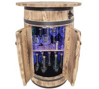 weeco Baril en bois avec étagère LED RVB pour le stockage de l'alcool - Armoire de bar décorative avec étagères et portes - Étagère à vin pour salon ou cuisine - 80 x 55 x 44 cm